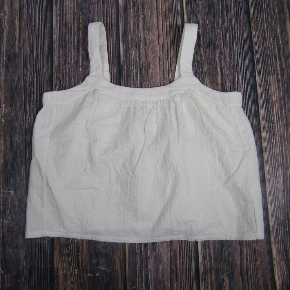 Pact Tank Top Womens Medium White Organic Cotton Gauze Crinkle Cami Summer